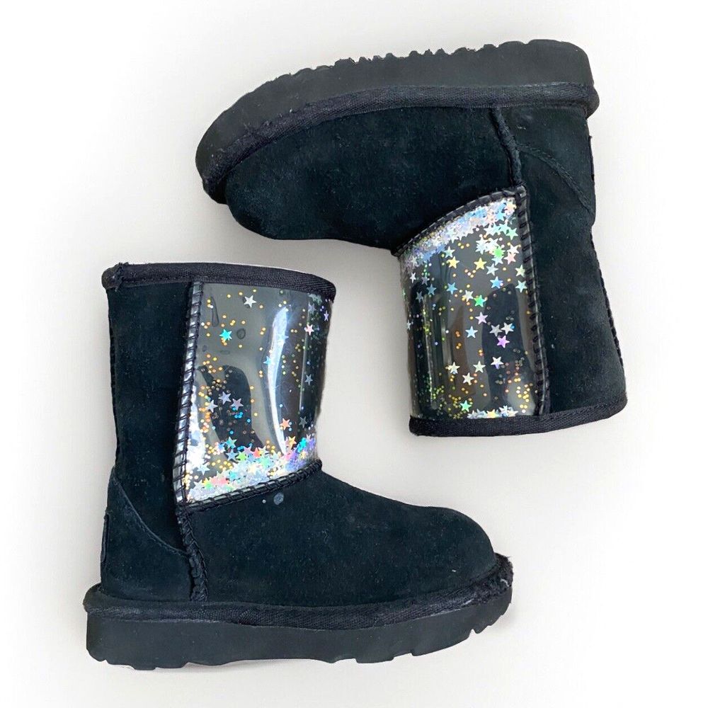 UGG Classic II Clear Glitter Boots‎ Black Size 7 Toddler Girls Kids Star Shoes - Picture 5 of 9